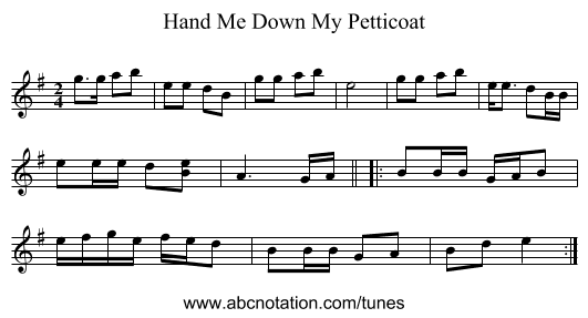 Hand Me Down My Petticoat - staff notation