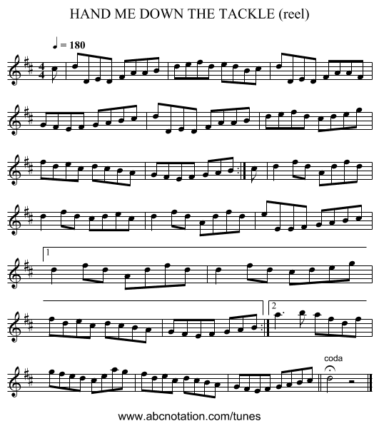 HAND ME DOWN THE TACKLE (reel) - staff notation