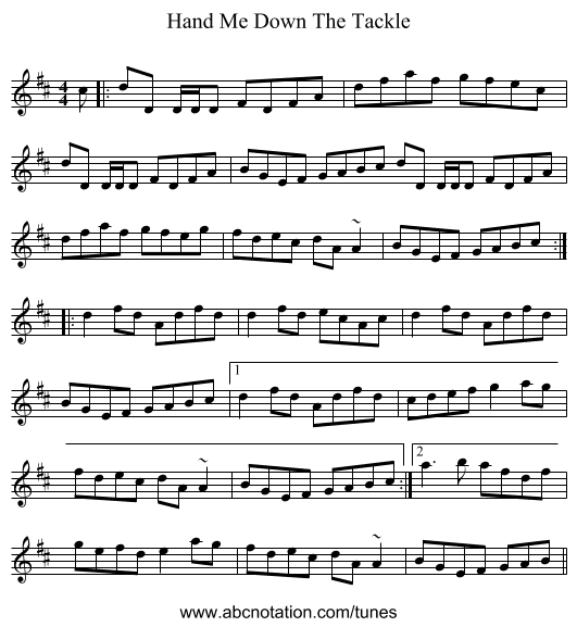 Hand Me Down The Tackle - staff notation