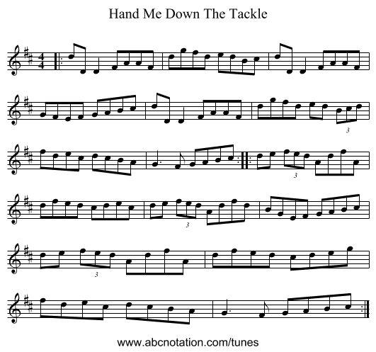 Hand Me Down The Tackle - staff notation