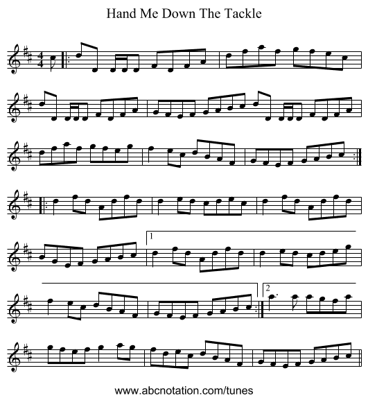 Hand Me Down The Tackle - staff notation