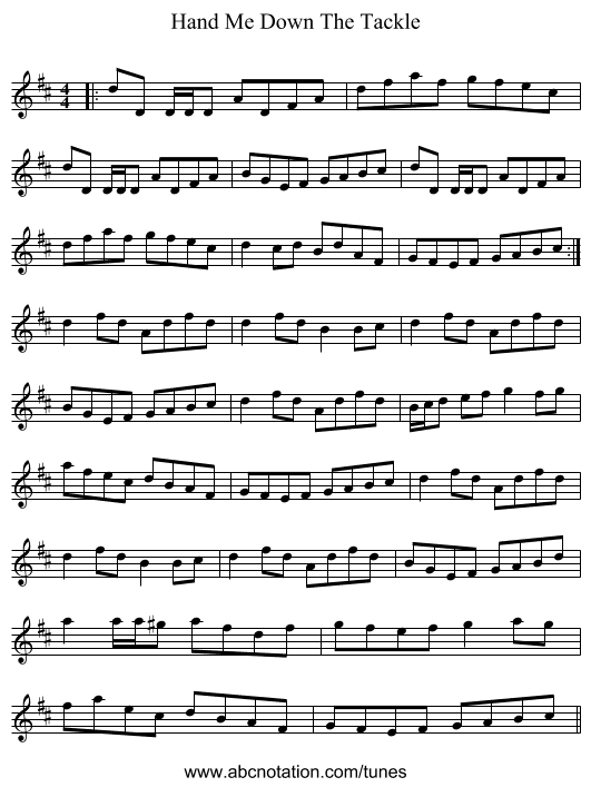 Hand Me Down The Tackle - staff notation