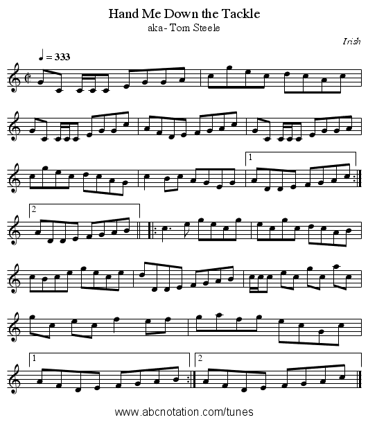 Hand Me Down the Tackle - staff notation