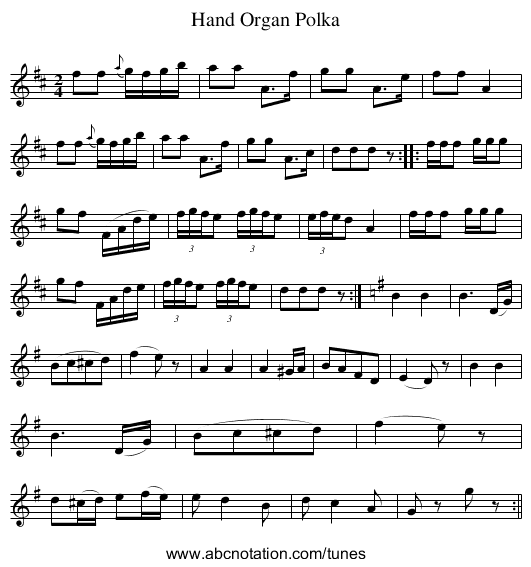 Hand Organ Polka - staff notation