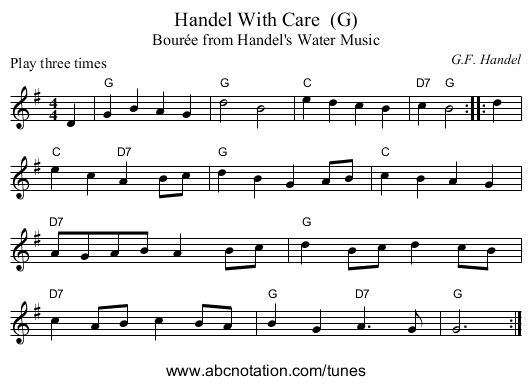 Handel With Care  (G) - staff notation
