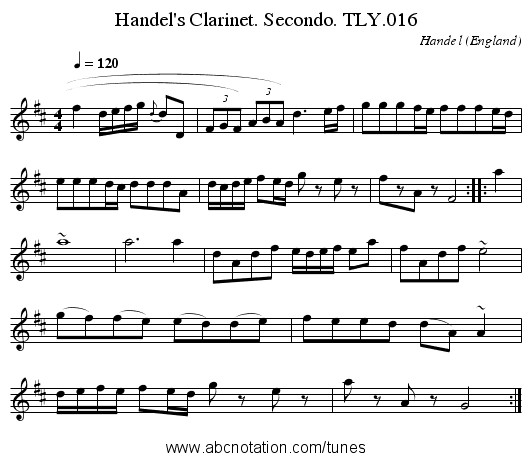 Handel's Clarinet. Secondo. TLY.016 - staff notation