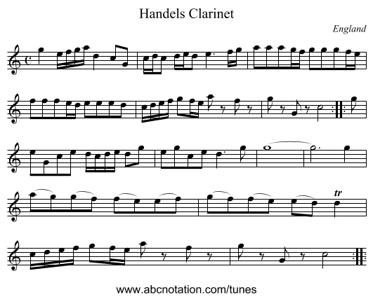 Handels Clarinet - staff notation