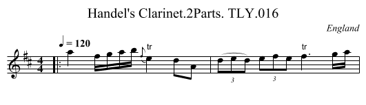 Handel's Clarinet.2Parts. TLY.016 - staff notation