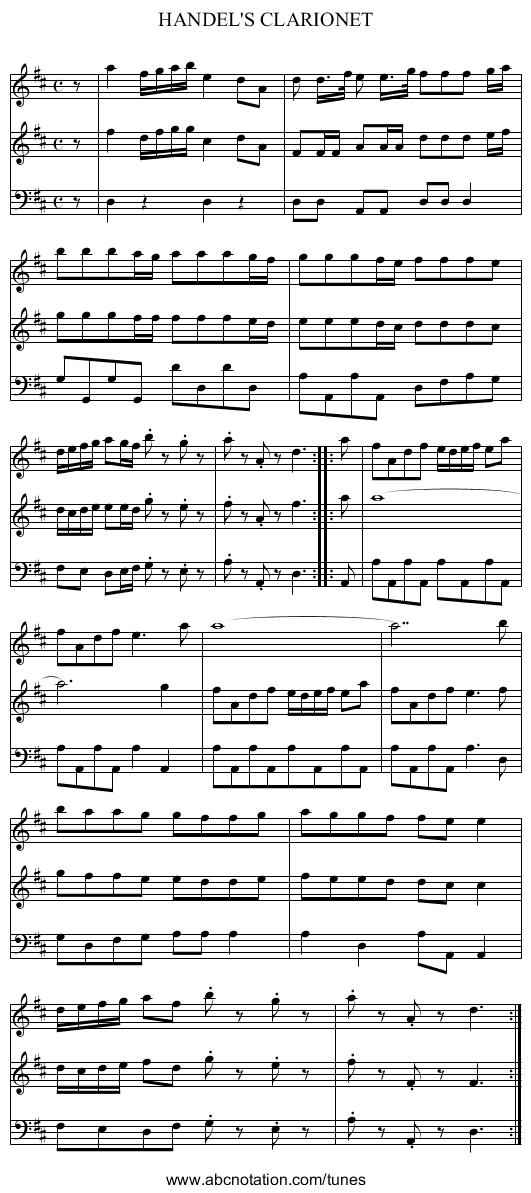 HANDEL'S CLARIONET - staff notation