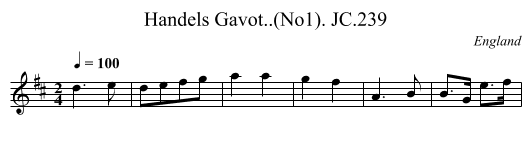 Handels Gavot..(No1). JC.239 - staff notation