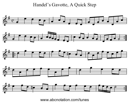 Handel’s Gavotte, A Quick Step - staff notation