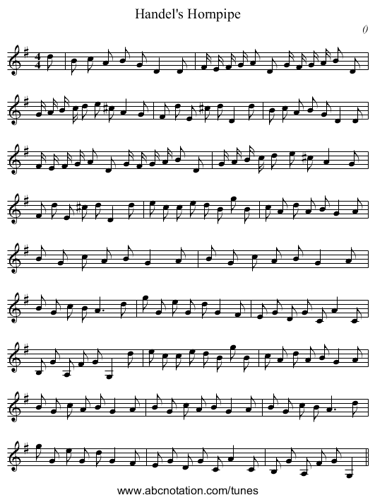 Handel's Hornpipe - staff notation