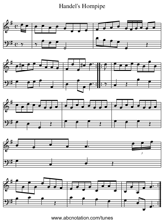 Handel's Hornpipe - staff notation