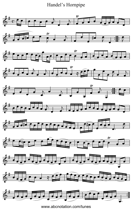 Handel’s Hornpipe - staff notation