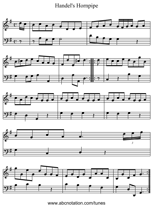 Handel's Hornpipe - staff notation