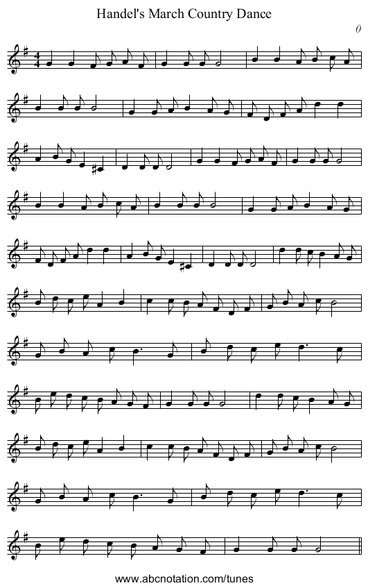 Handel's March Country Dance - staff notation
