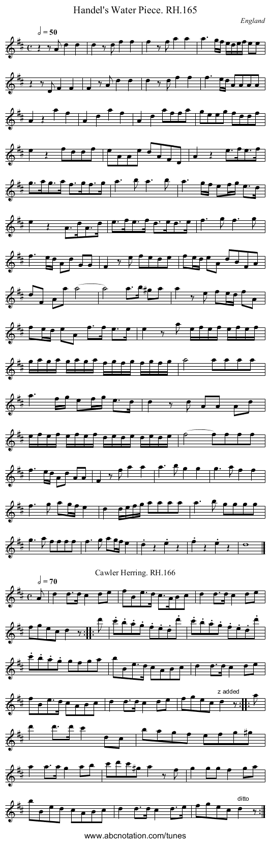 Handel's Water Piece. RH.165 - staff notation