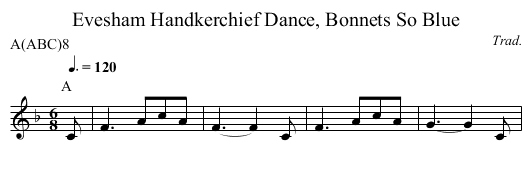 Handkerchief Dance, Bonnets So Blue, Evesham - staff notation