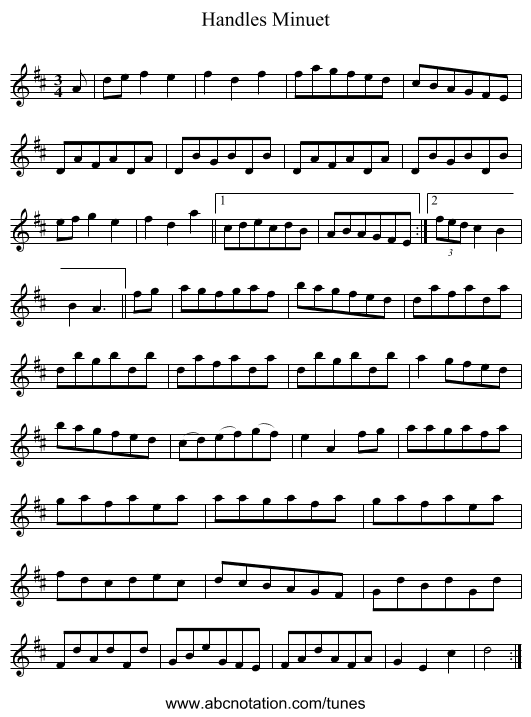 Handles Minuet - staff notation