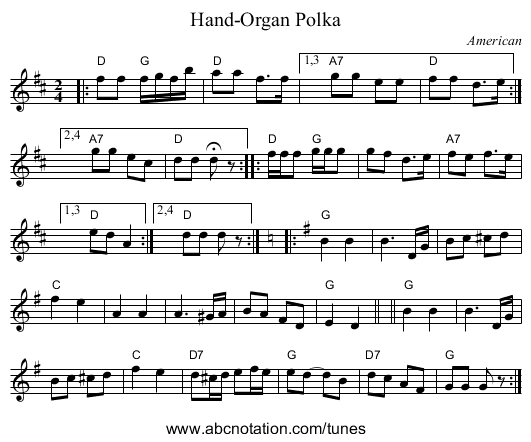 Hand-Organ Polka - staff notation