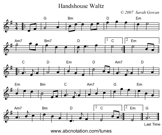 Handshouse Waltz - staff notation
