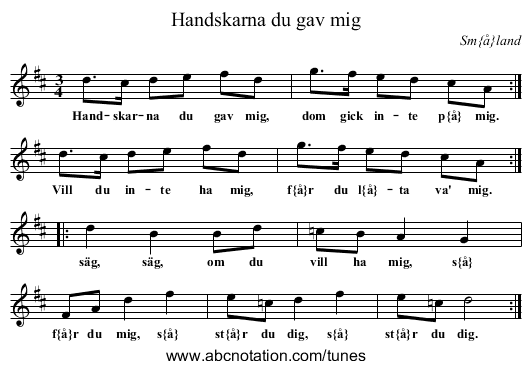 Handskarna du gav mig - staff notation