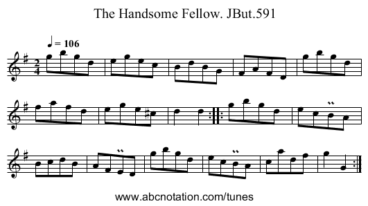 Handsome Fellow. JBut.591, The - staff notation