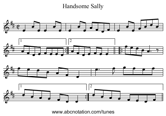 Handsome Sally - staff notation