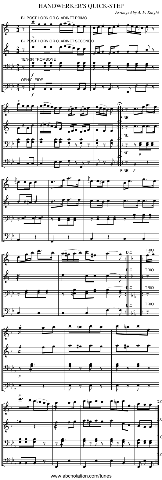 HANDWERKER'S QUICK-STEP - staff notation
