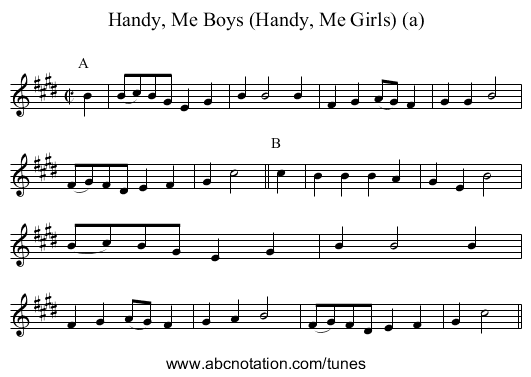 Handy, Me Boys (Handy, Me Girls) (a) - staff notation