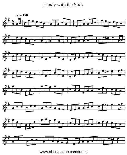 Handy with the Stick - staff notation