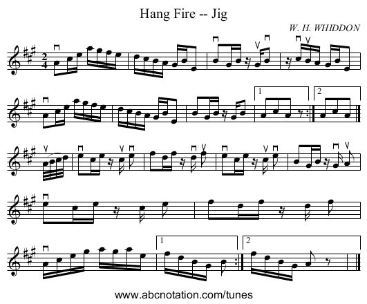 Hang Fire -- Jig - staff notation