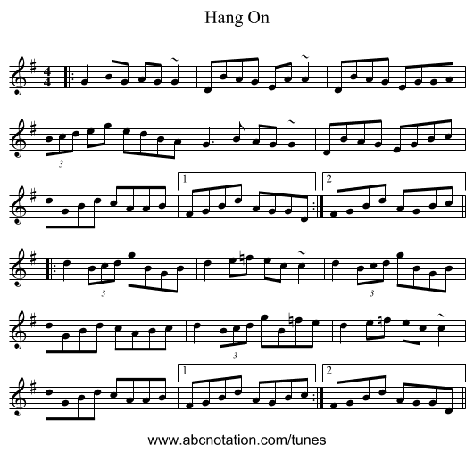 Hang On - staff notation