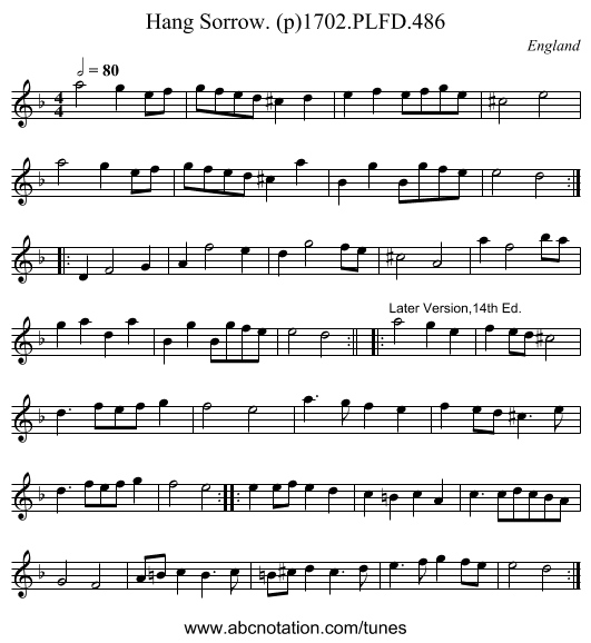 Hang Sorrow. (p)1702.PLFD.486 - staff notation