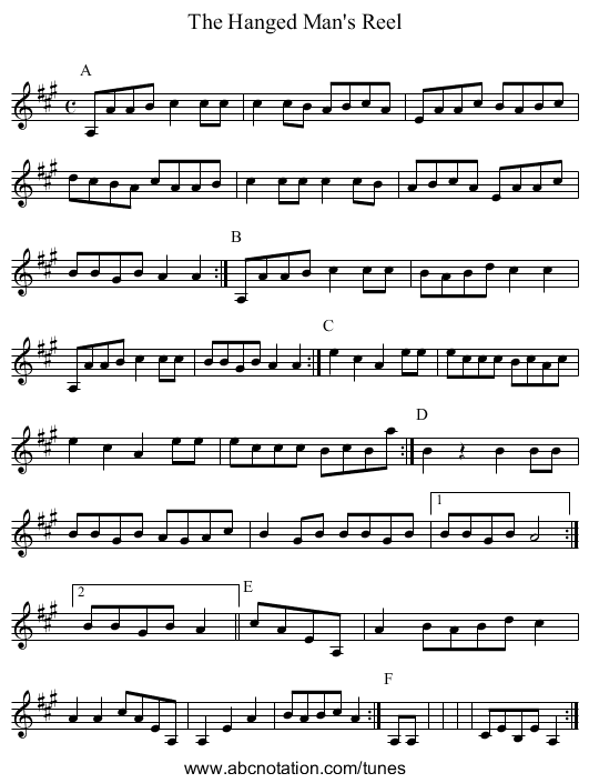 Hanged Man's Reel, The - staff notation