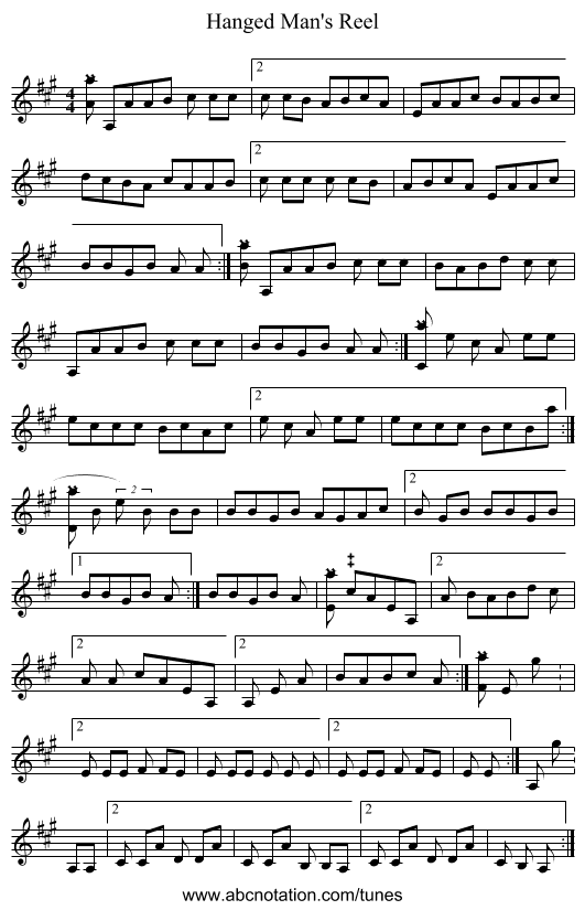 Hanged Man's Reel - staff notation
