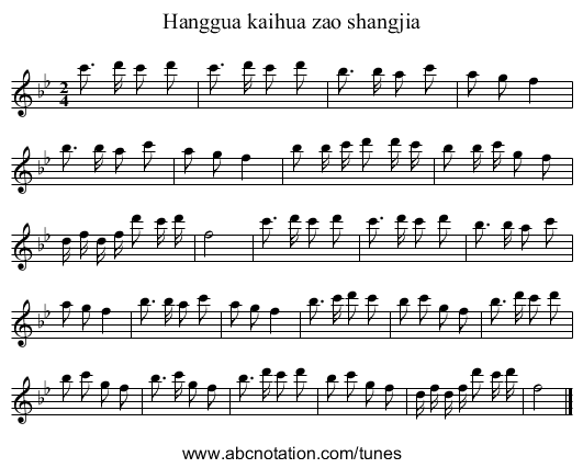 Hanggua kaihua zao shangjia - staff notation