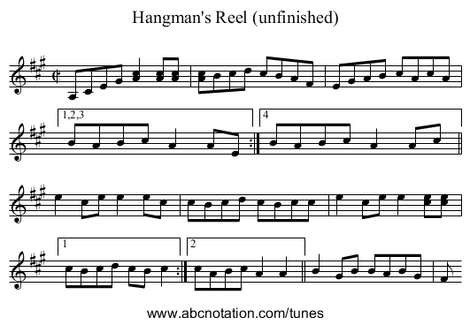 Hangman's Reel (unfinished) - staff notation