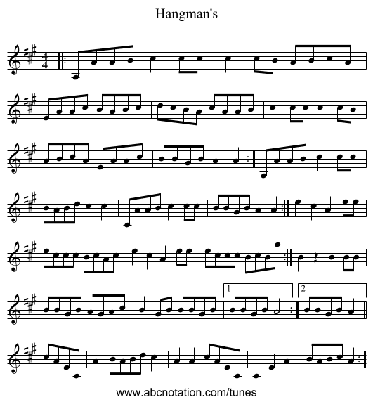 Hangman's - staff notation