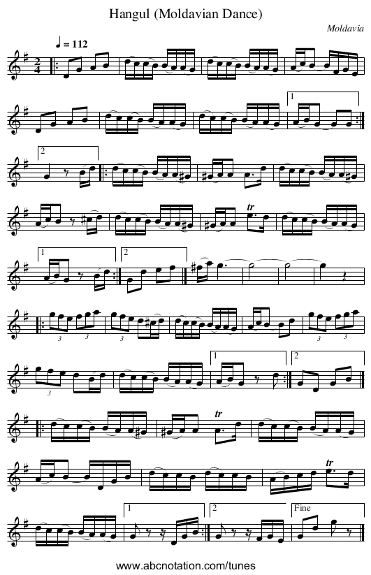 Hangul (Moldavian Dance) - staff notation
