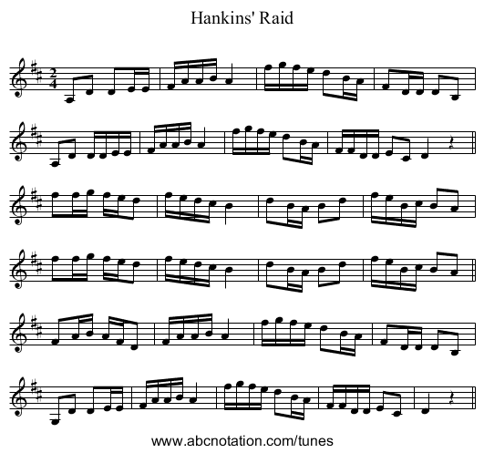 Hankins' Raid - staff notation