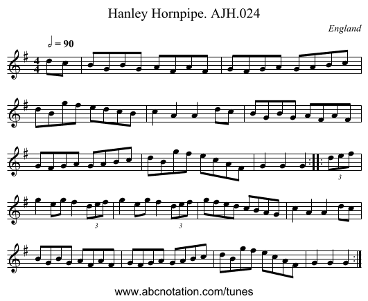 Hanley Hornpipe. AJH.024 - staff notation