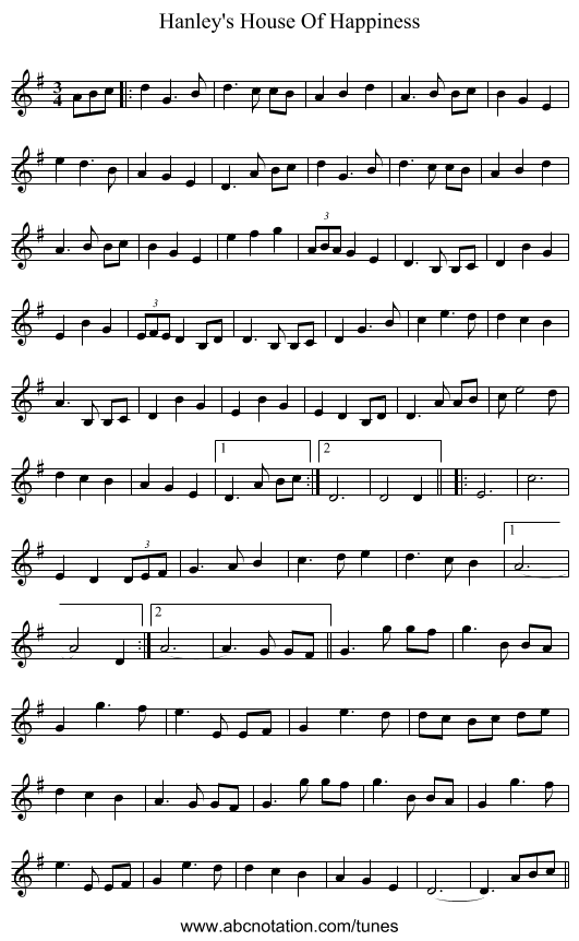 Hanley's House Of Happiness - staff notation
