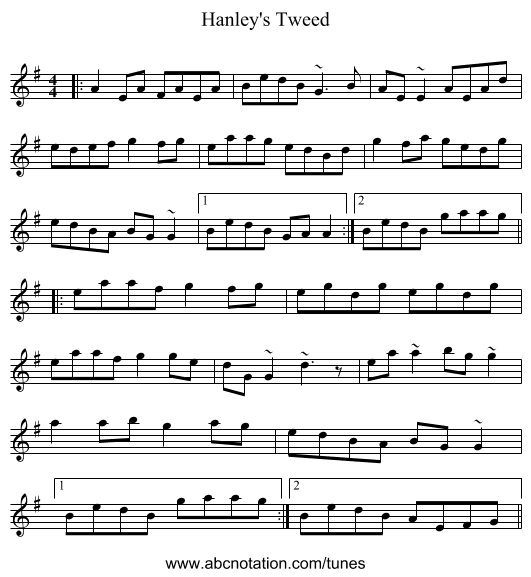 Hanley's Tweed - staff notation