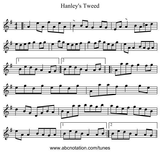 Hanley's Tweed - staff notation