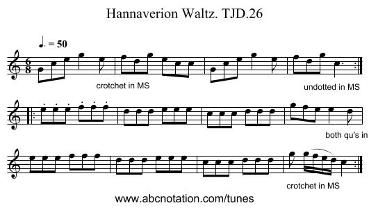Hannaverion Waltz. TJD.26 - staff notation