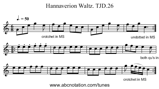 Hannaverion Waltz. TJD.26 - staff notation