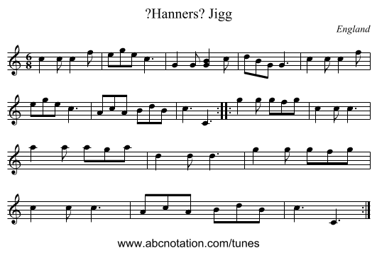 ?Hanners? Jigg - staff notation