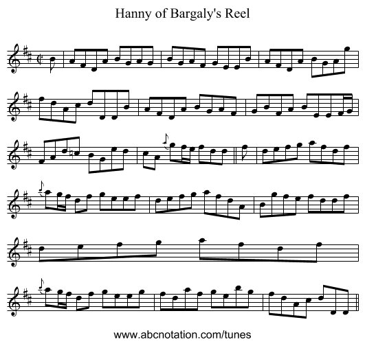 Hanny of Bargaly's Reel - staff notation