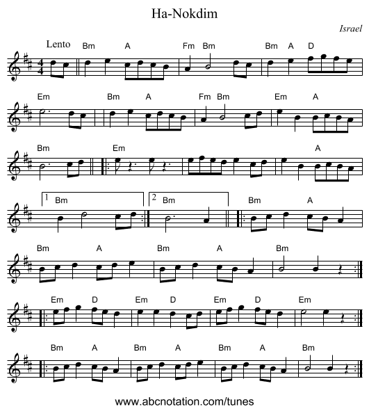 Ha-Nokdim - staff notation